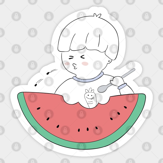 Cute Watermelon Fruit Boy Sticker by awesomesaucebysandy